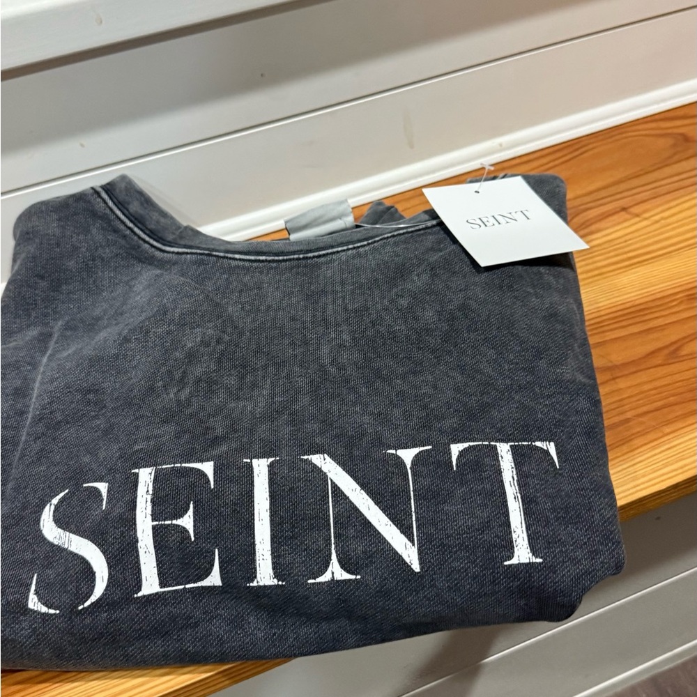Seint Black Oversized Sweatshirt Long Crop - Picture 3 of 3